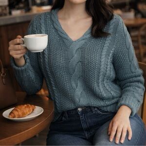 Brooks Brothers 100% cotton cable knit sweater luxe soft heavyweight blue $198